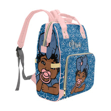 Load image into Gallery viewer, Denim Blue and Pink Personalized Diaper Bag