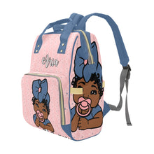 Load image into Gallery viewer, Pink and Denim Blue Floral Personalized Diaper Bag
