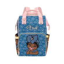 Load image into Gallery viewer, Denim Blue and Pink Personalized Diaper Bag