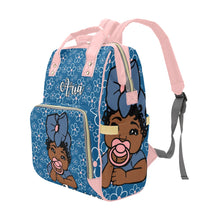 Load image into Gallery viewer, Denim Blue and Pink Personalized Diaper Bag
