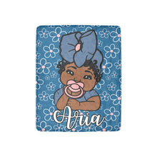 Load image into Gallery viewer, Denim Blue and Pink Personalized Baby Blanket