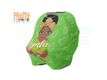 Load image into Gallery viewer, Green & Pink Headwrap Personalized Girl Car Seat Cover
