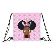 Load image into Gallery viewer, Unicorn Rainbow Puff Girl Drawstring Bag