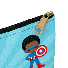 Load image into Gallery viewer, Black Boy Superhero Accessory Pouch (Light Blue)