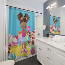 Load image into Gallery viewer, Candy Girl Afro Puff Shower Curtain (Light Brown)