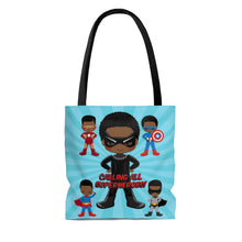 Load image into Gallery viewer, Black Boy Superhero Tote Bag (Light Blue)