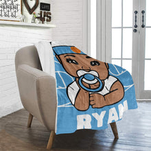 Load image into Gallery viewer, Baby Blue and White Basketball Personalized Baby Boy Blanket