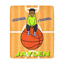 Load image into Gallery viewer, Black Boy Basketball Personalized Blanket