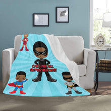 Load image into Gallery viewer, Black Boy Superhero Blanket (Light Blue)