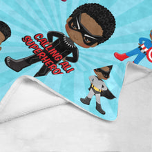 Load image into Gallery viewer, Black Boy Superhero Blanket (Light Blue)