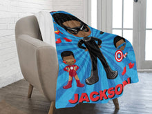 Load image into Gallery viewer, Black Boy Superhero Personalized Blanket