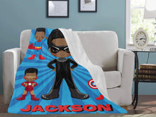 Load image into Gallery viewer, Black Boy Superhero Personalized Blanket
