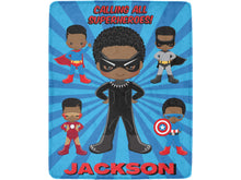 Load image into Gallery viewer, Black Boy Superhero Personalized Blanket
