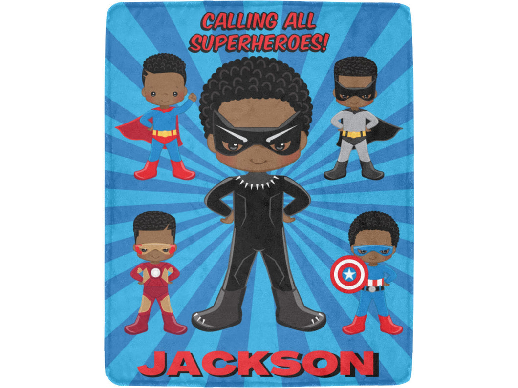 Black Boy Superhero Personalized Blanket