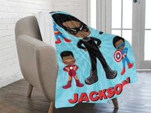 Load image into Gallery viewer, Black Boy Superhero Personalized Blanket