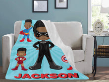 Load image into Gallery viewer, Black Boy Superhero Personalized Blanket