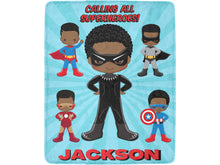 Load image into Gallery viewer, Black Boy Superhero Personalized Blanket
