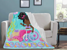 Load image into Gallery viewer, Black Girl Mermaid in Wheelchair Personalized Blanket