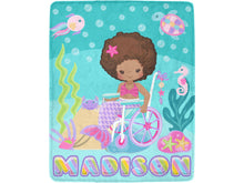 Load image into Gallery viewer, Black Girl Mermaid in Wheelchair Personalized Blanket