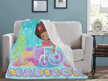 Load image into Gallery viewer, Black Girl Mermaid in Wheelchair Personalized Blanket