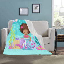 Load image into Gallery viewer, Black Girl Mermaid in Wheelchair Blanket