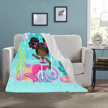 Load image into Gallery viewer, Black Girl Mermaid in Wheelchair Blanket