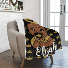 Load image into Gallery viewer, Black and Gold Crown Baby Boy Personalized Blanket