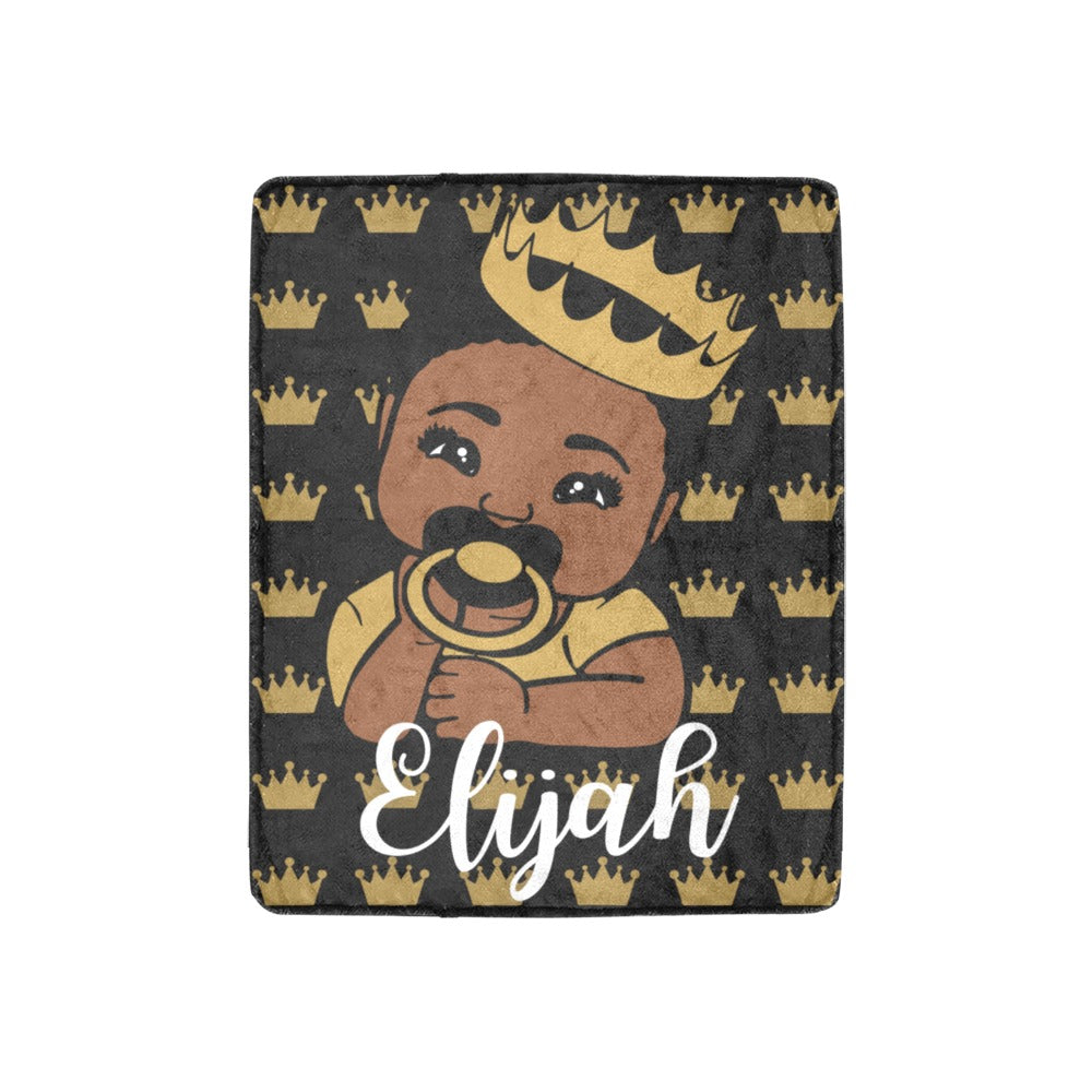 Black and Gold Crown Baby Boy Personalized Blanket