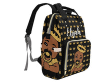 Load image into Gallery viewer, Black and Gold Crown Black Boy Personalized Diaper Bag