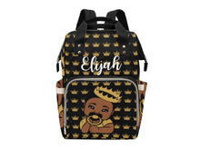 Load image into Gallery viewer, Black and Gold Crown Black Boy Personalized Diaper Bag