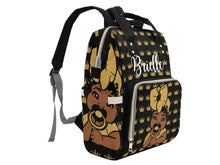 Load image into Gallery viewer, Black and Gold Crown Headwrap Baby Girl Personalized Diaper Bag