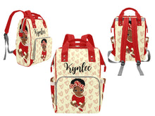 Load image into Gallery viewer, Cream and Crimson Headwrap Baby Girl Personalized Diaper Bag