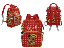 Load image into Gallery viewer, Crimson and Cream Crown Black Boy Diaper Bag