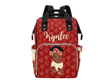 Load image into Gallery viewer, Crimson and Cream Headwrap Baby Girl Personalized Diaper Bag
