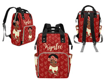 Load image into Gallery viewer, Crimson and Cream Headwrap Baby Girl Personalized Diaper Bag