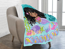 Load image into Gallery viewer, Curly Mermaid Personalized Blanket
