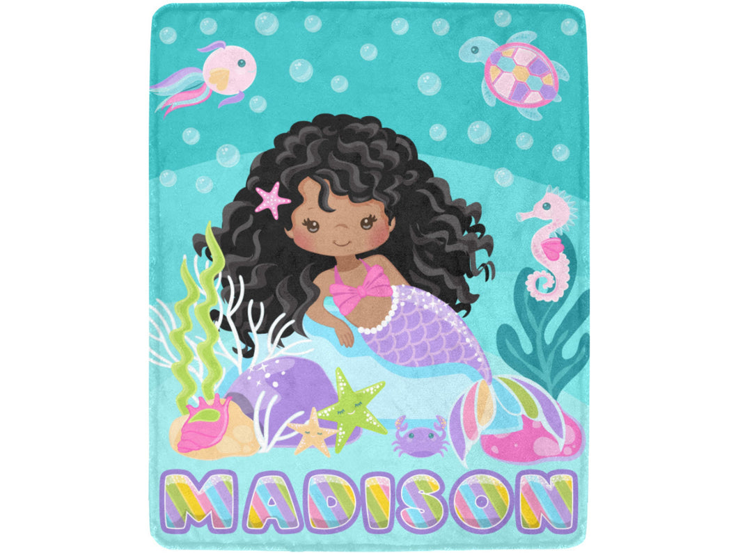Curly Mermaid Personalized Blanket