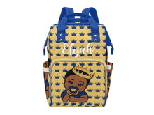Load image into Gallery viewer, Gold and Royal Blue Crown Black Boy Personalized Diaper Bag