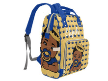 Load image into Gallery viewer, Gold and Royal Blue Crown Black Boy Personalized Diaper Bag