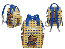 Load image into Gallery viewer, Gold and Royal Blue Crown Black Boy Personalized Diaper Bag