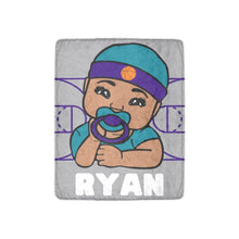 Load image into Gallery viewer, Gray, Teal, & Purple Basketball Personalized Baby Boy Blanket
