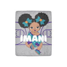 Load image into Gallery viewer, Gray, Teal, & Purple Basketball Personalized Baby Girl Blanket