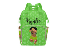 Load image into Gallery viewer, Green and Pink Headwrap Baby Girl Personalized Diaper Bag