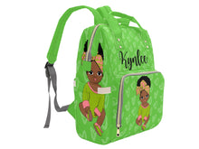 Load image into Gallery viewer, Green and Pink Headwrap Baby Girl Personalized Diaper Bag