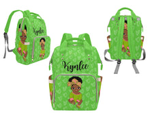 Load image into Gallery viewer, Green and Pink Headwrap Baby Girl Personalized Diaper Bag