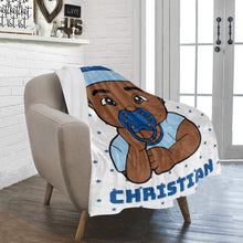 Load image into Gallery viewer, White and Blue Baby Boy Blanket