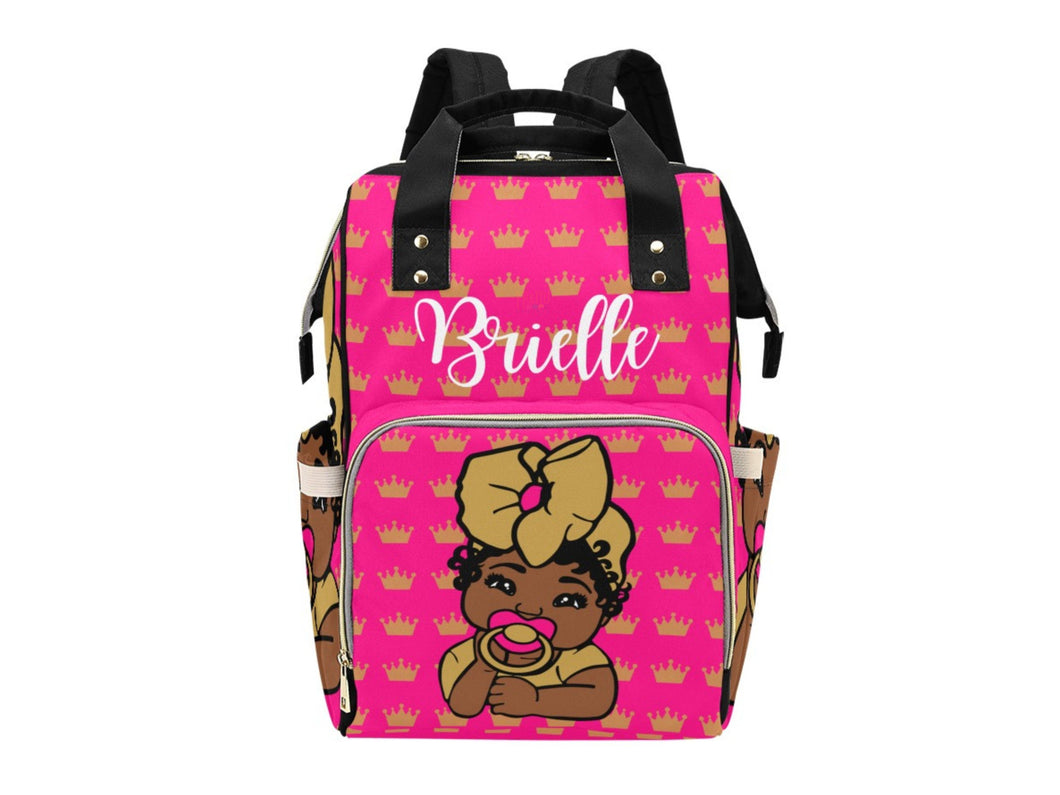 Hot Pink and Gold Crown Baby Girl Personalized Diaper Bag