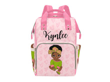 Load image into Gallery viewer, Light Pink and Green Headwrap Baby Girl Diaper Bag