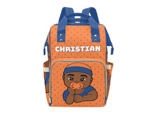 Load image into Gallery viewer, Orange and Blue Baby Boy Diaper Bag