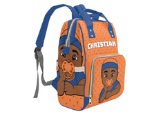 Load image into Gallery viewer, Orange and Blue Baby Boy Diaper Bag